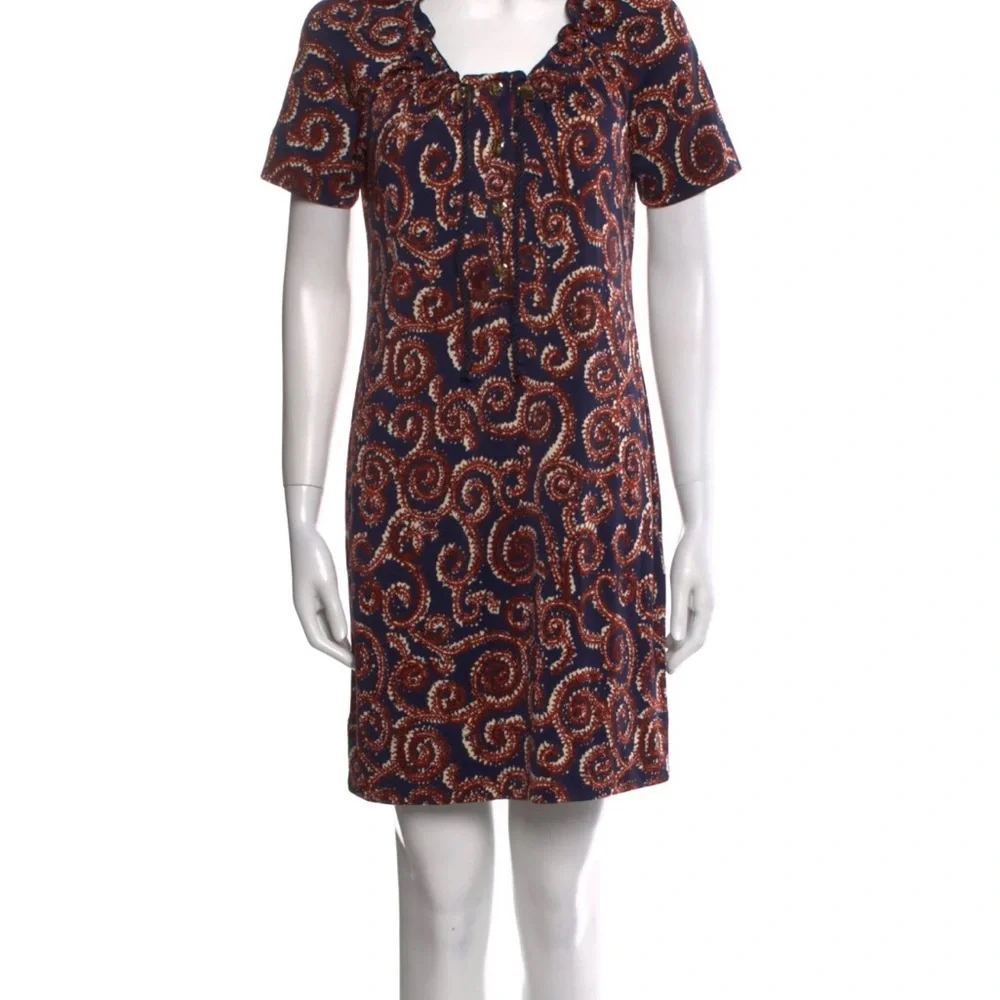 Tory Burch Navy and Orange Swirl Dress